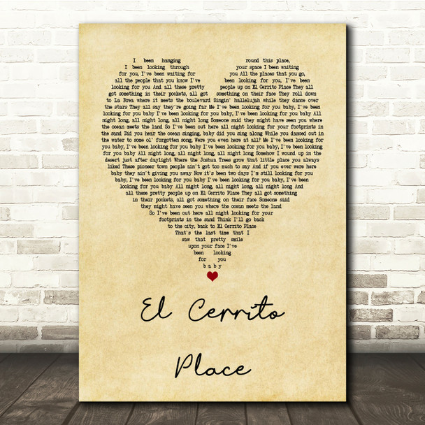 Kenny Chesney El Cerrito Place Vintage Heart Song Lyric Quote Print