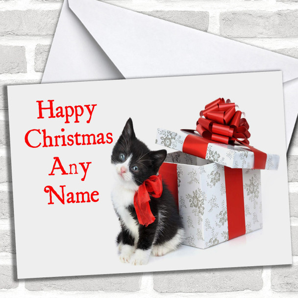 Black And White Cute Kitten Christmas Card Personalized