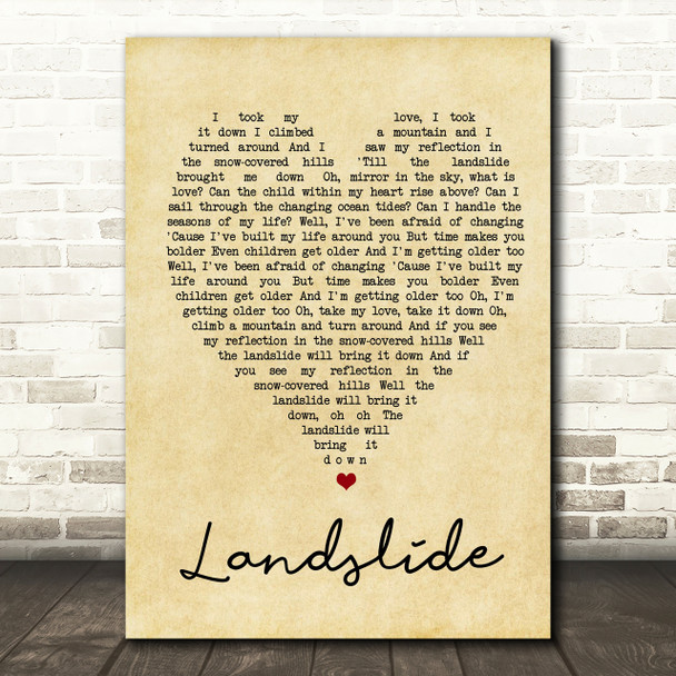 Landslide Fleetwood Mac Vintage Heart Quote Song Lyric Print