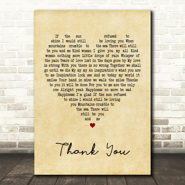 Led Zeppelin Thank You Vintage Heart Song Lyric Quote Print