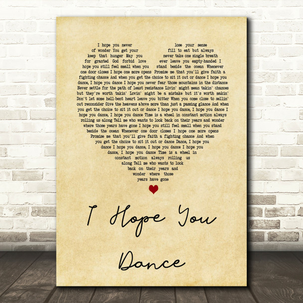 Lee Ann Womack I Hope You Dance Vintage Heart Song Lyric Quote Print