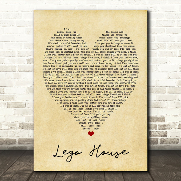 Lego House Ed Sheeran Vintage Heart Quote Song Lyric Print