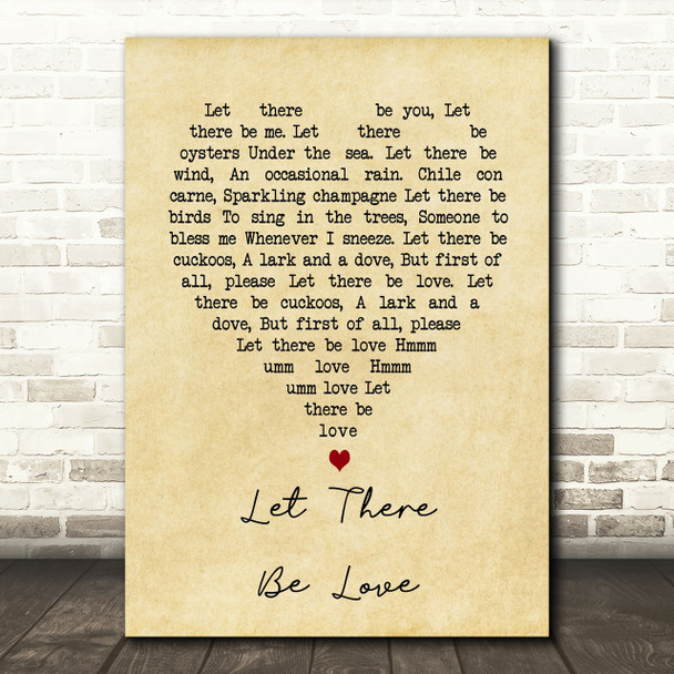 Let There Be Love Nat King Cole Vintage Heart Song Lyric Quote Print