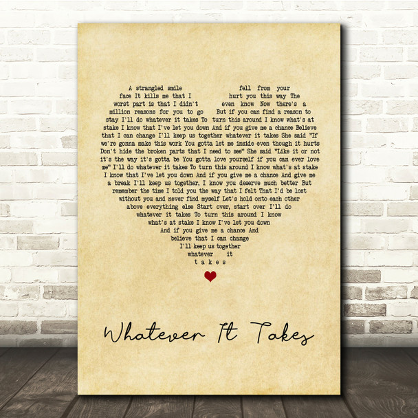 Lifehouse Whatever It Takes Vintage Heart Song Lyric Quote Print