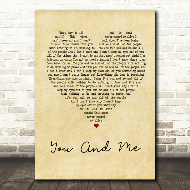 Lifehouse You And Me Vintage Heart Song Lyric Quote Print