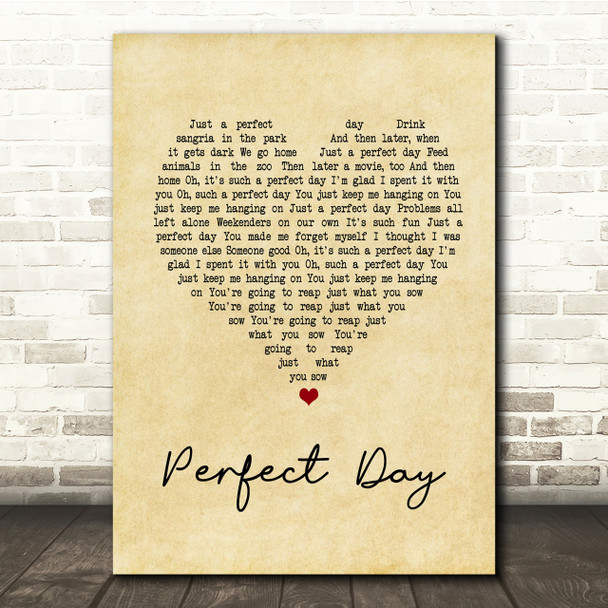 Lou Reed Perfect Day Vintage Heart Song Lyric Quote Print