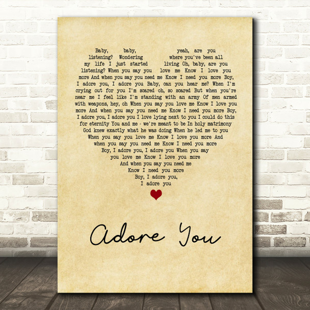 Miley Cyrus Adore You Vintage Heart Song Lyric Quote Print