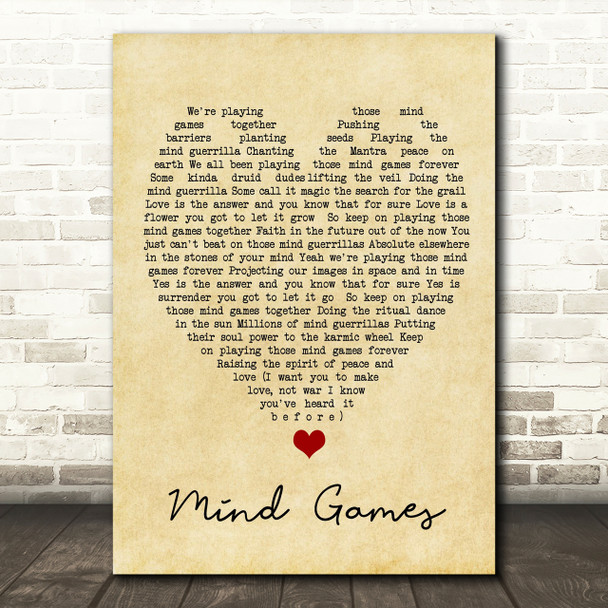 Mind Games John Lennon Vintage Heart Quote Song Lyric Print