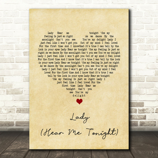 Modjo Lady (Hear Me Tonight) Vintage Heart Song Lyric Quote Print