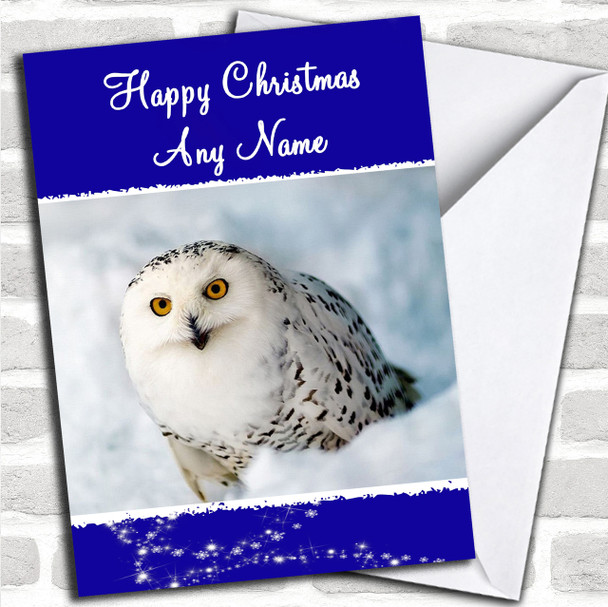 Owl Blue Christmas Card Personalized