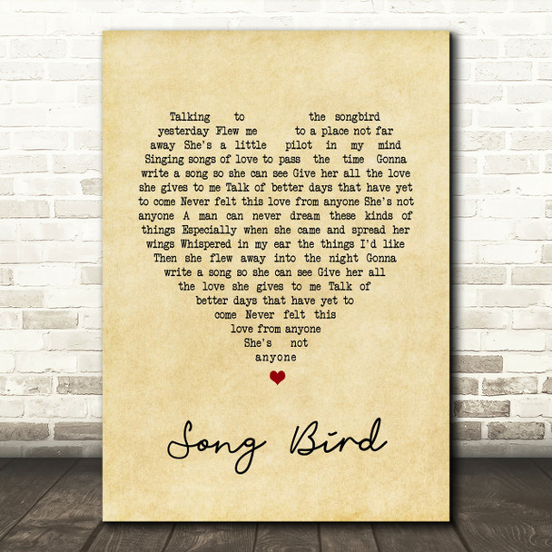 Oasis Song Bird Vintage Heart Song Lyric Quote Print