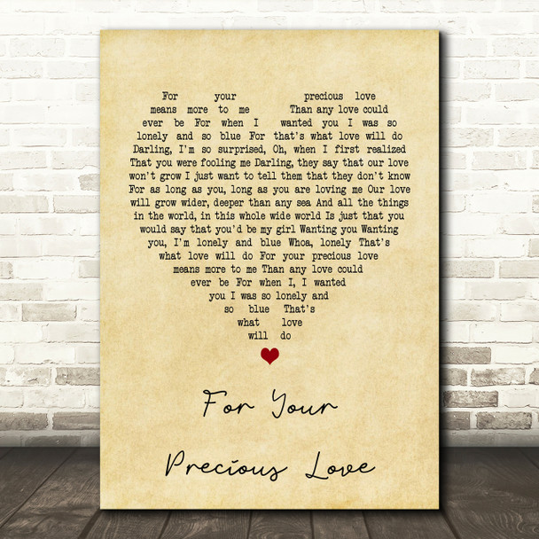 Otis Redding For Your Precious Love Vintage Heart Song Lyric Quote Print