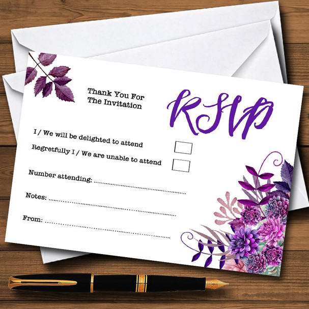 Cadbury Purple Watercolour Florals Personalized RSVP Cards