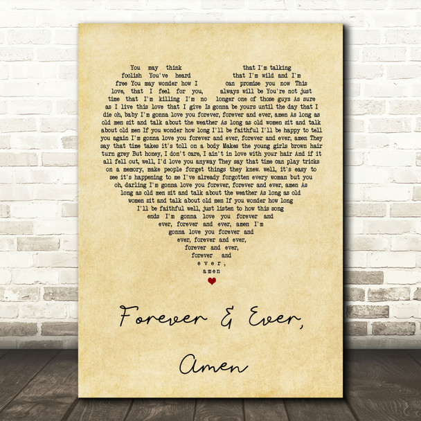 Randy Travis Forever & Ever, Amen Vintage Heart Song Lyric Quote Print