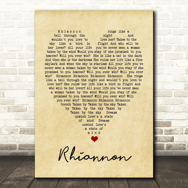 Rhiannon Fleetwood Mac Vintage Heart Quote Song Lyric Print