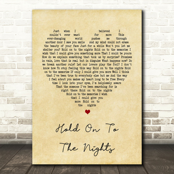 Richard Marx Hold On To The Nights Vintage Heart Song Lyric Quote Print