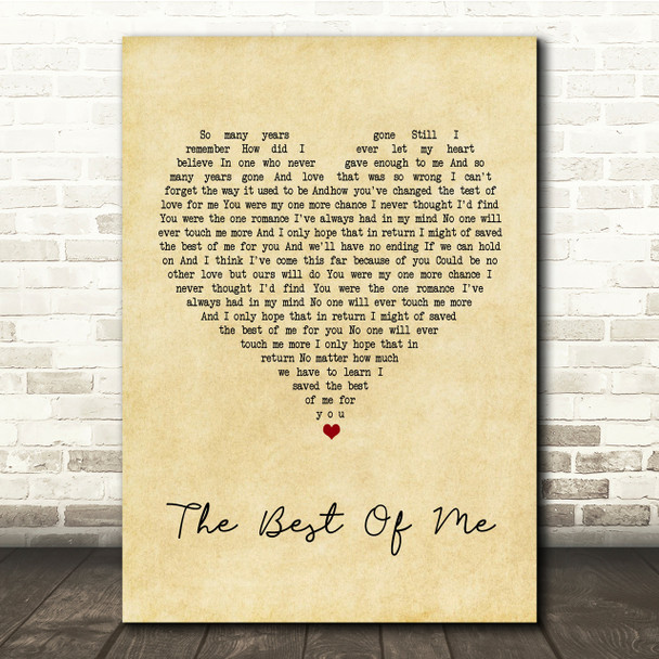 Richard Marx The Best Of Me Vintage Heart Song Lyric Quote Print