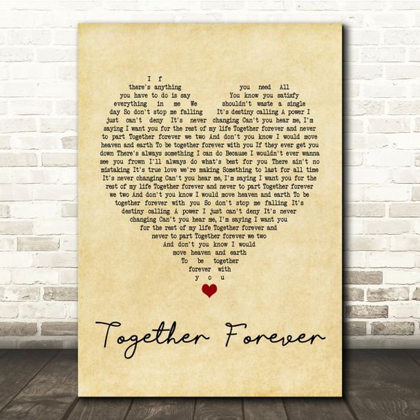 Rick Astley Together Forever Vintage Heart Song Lyric Quote Print