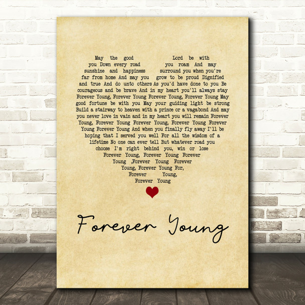 Rod Stewart Forever Young Vintage Heart Song Lyric Quote Print