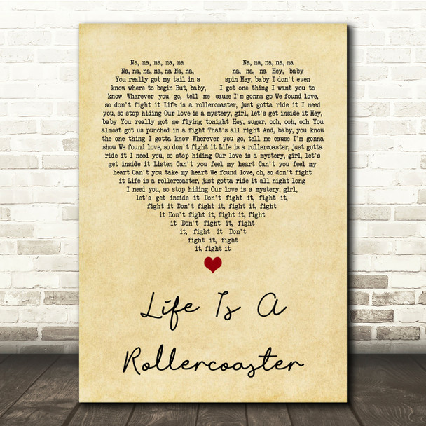 Ronan Keating Life Is A Rollercoaster Vintage Heart Song Lyric Quote Print