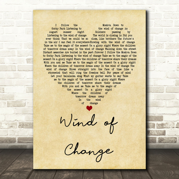 Scorpions Wind of Change Vintage Heart Song Lyric Quote Print