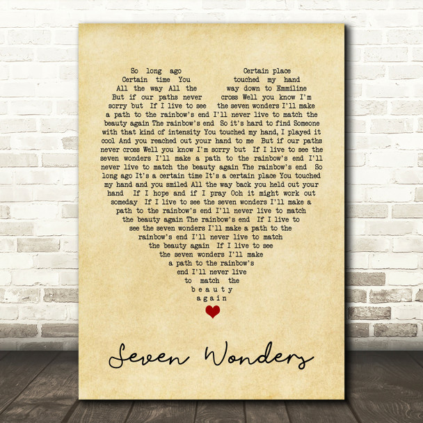 Seven Wonders Fleetwood Mac Vintage Heart Quote Song Lyric Print