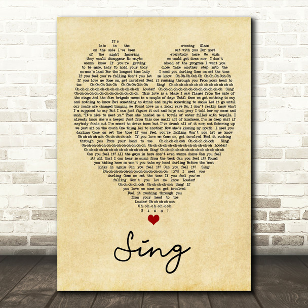 Sing Ed Sheeran Vintage Heart Quote Song Lyric Print