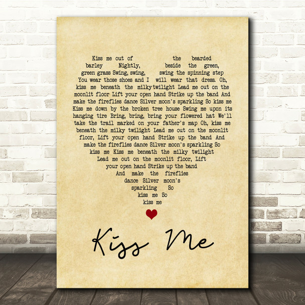 Sixpence None The Richer Kiss Me Vintage Heart Song Lyric Quote Print
