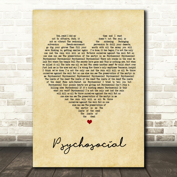 Slipknot Psychosocial Vintage Heart Song Lyric Quote Print