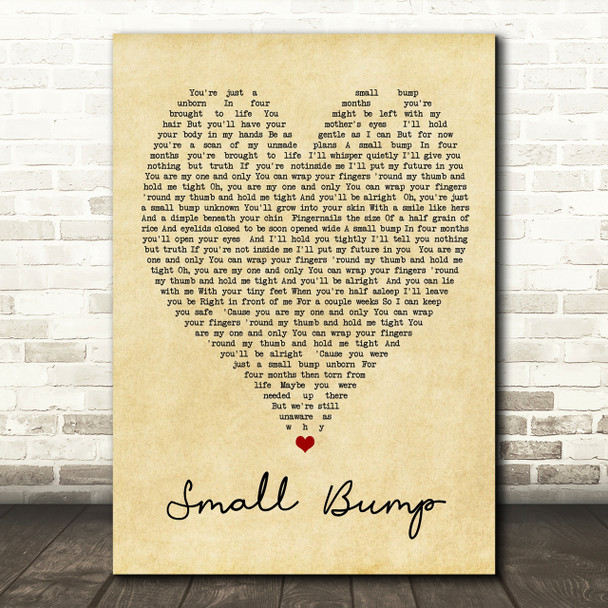 Small Bump Ed Sheeran Vintage Heart Quote Song Lyric Print