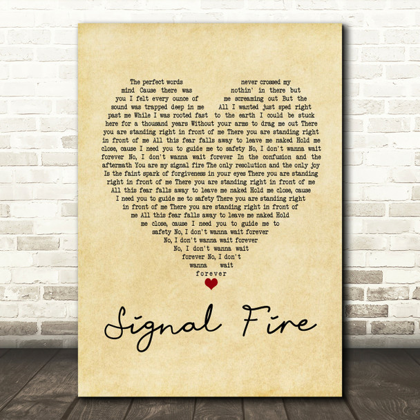Snow Patrol Signal Fire Vintage Heart Song Lyric Quote Print