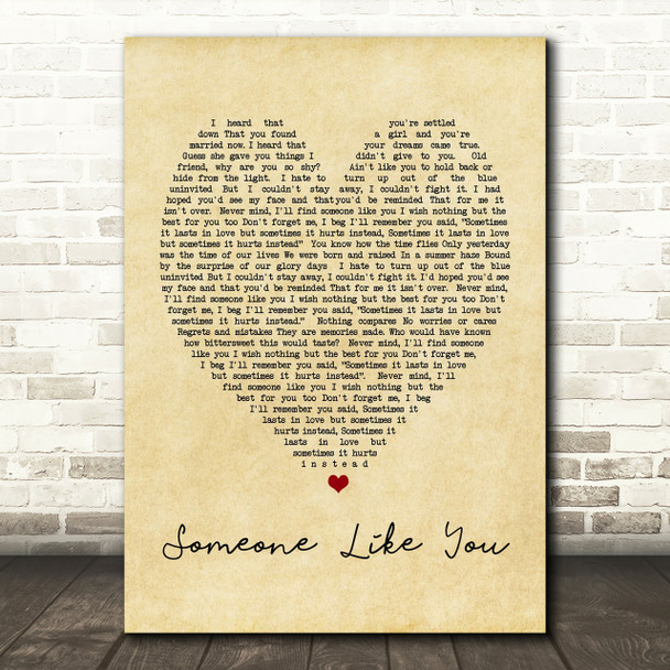 Someone Like You Adele Vintage Heart Quote Song Lyric Print