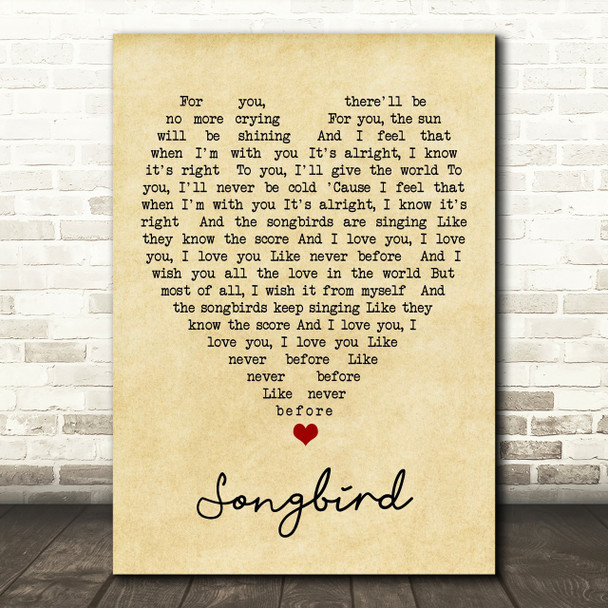 Songbird Fleetwood Mac Vintage Heart Quote Song Lyric Print