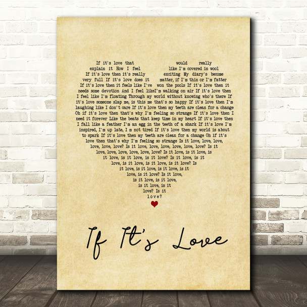Squeeze If It's Love Vintage Heart Song Lyric Quote Print