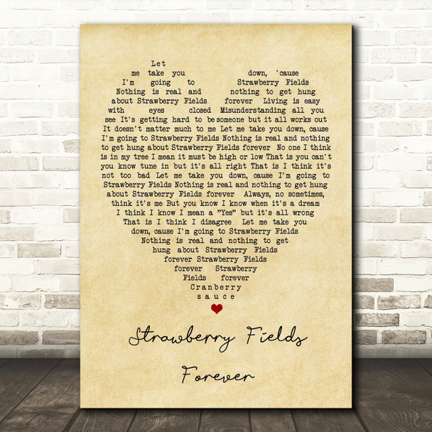 Strawberry Fields Forever The Beatles Vintage Heart Quote Song Lyric Print