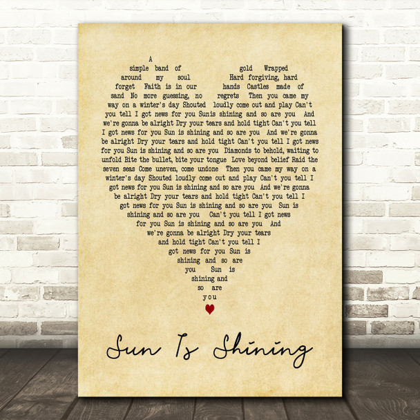 Sun Is Shining Axwell Ingrosso Vintage Heart Song Lyric Quote Print