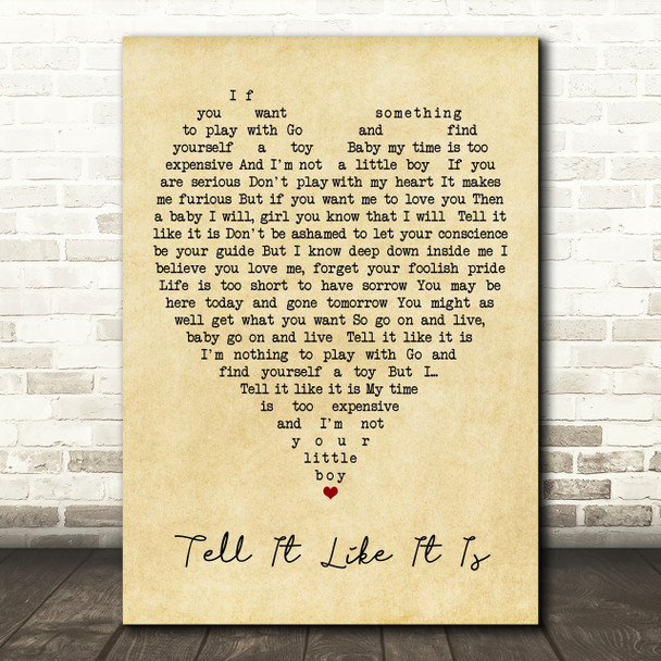 Tell It Like It Is Aaron Neville Vintage Heart Quote Song Lyric Print