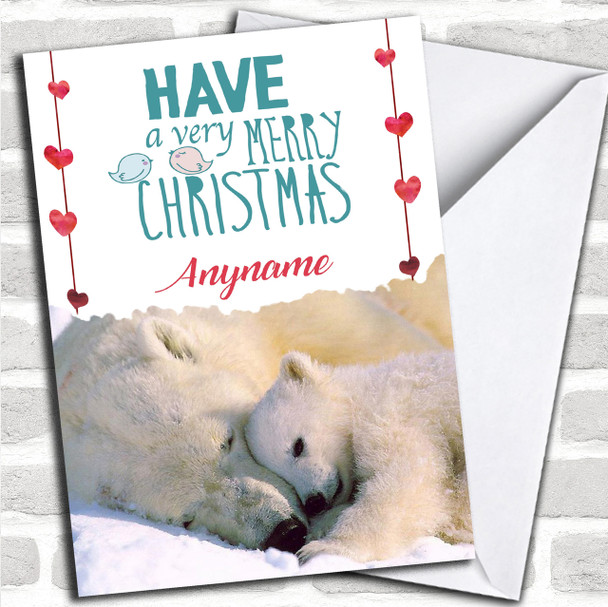 Cuddling Polar Bears Personalized Christmas Card