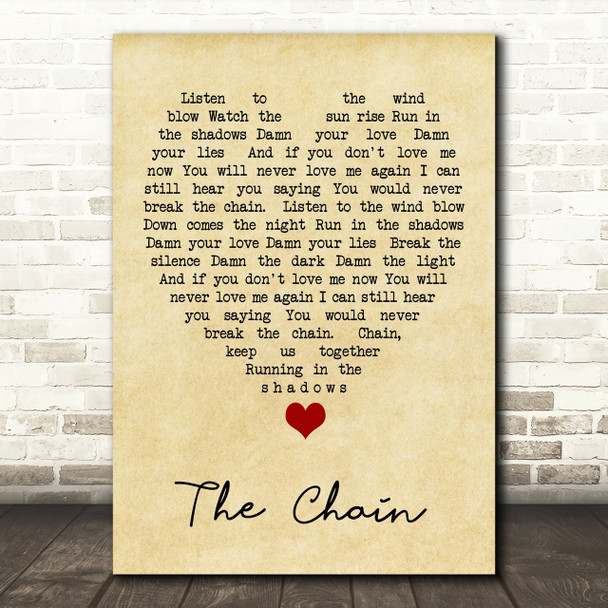 The Chain Fleetwood Mac Vintage Heart Quote Song Lyric Print