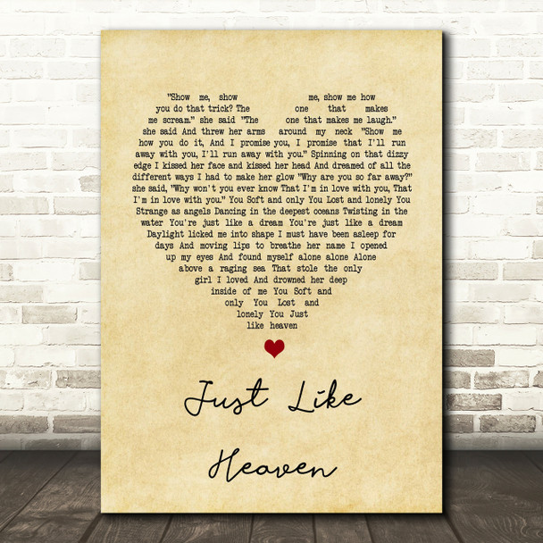 The Cure Just Like Heaven Vintage Heart Song Lyric Quote Print