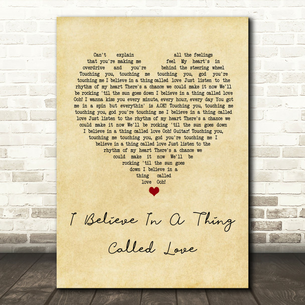 The Darkness I Believe In A Thing Called Love Vintage Heart Song Lyric Print