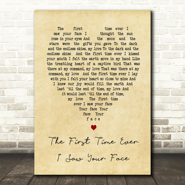The First Time Ever I Saw Your Face Roberta Flack Vintage Heart Song Lyric Print