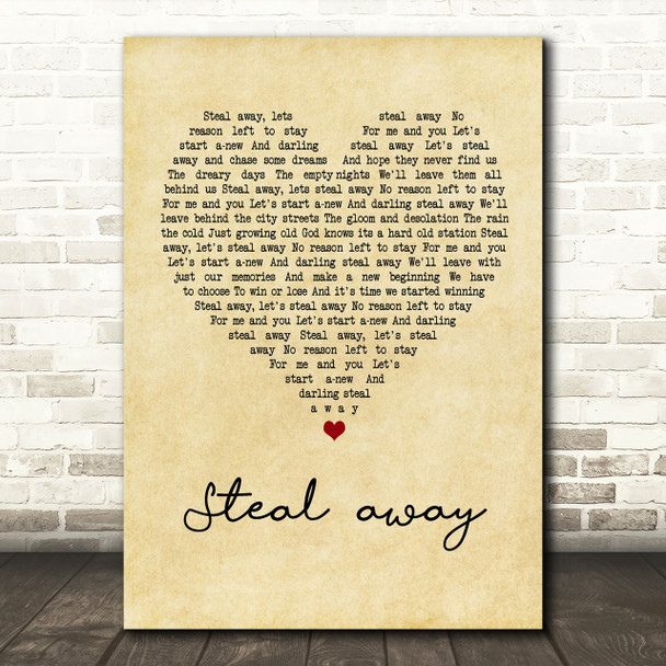 The Fureys Steal away Vintage Heart Song Lyric Quote Print