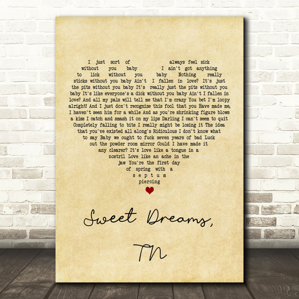 The Last Shadow Puppets Sweet Dreams, TN Vintage Heart Song Lyric Quote Print