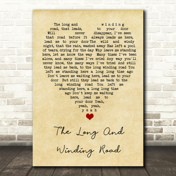 The Long And Winding Road The Beatles Vintage Heart Quote Song Lyric Print