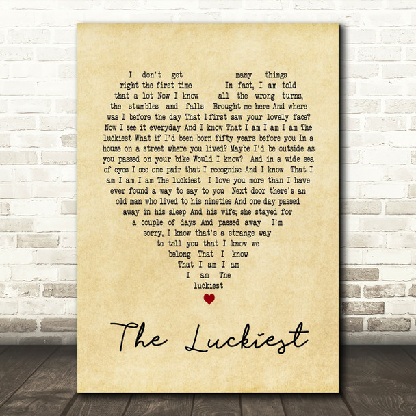 The Luckiest Ben Folds Vintage Heart Song Lyric Quote Print