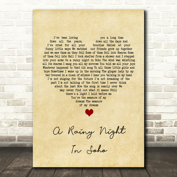 The Pogues A Rainy Night In Soho Vintage Heart Song Lyric Quote Print