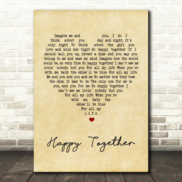 The Turtles Happy Together Vintage Heart Song Lyric Quote Print