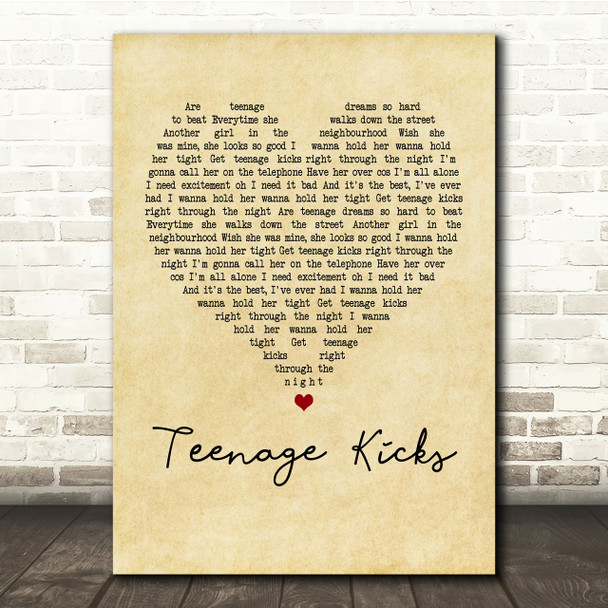 The Undertones Teenage Kicks Vintage Heart Song Lyric Quote Print