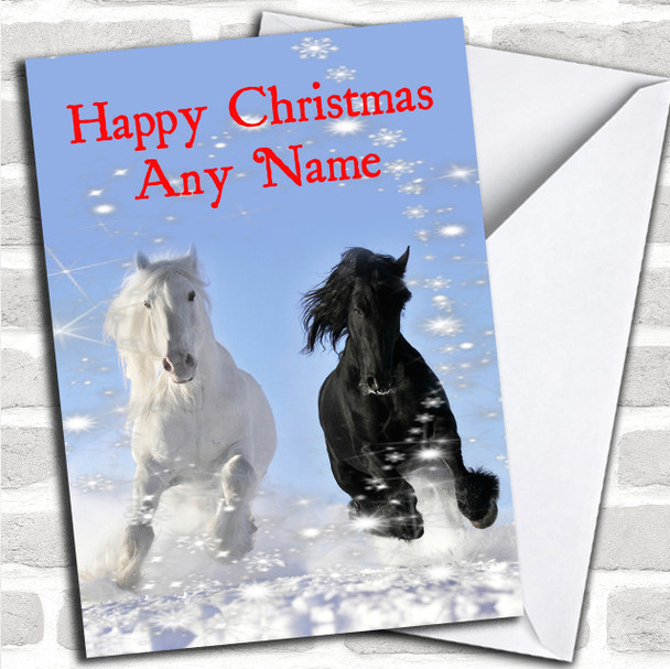 Grey & Black Horse Christmas Personalized Card